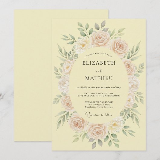 Pale Yellow Lavish Spring Wedding 招待状 (正面/裏面)