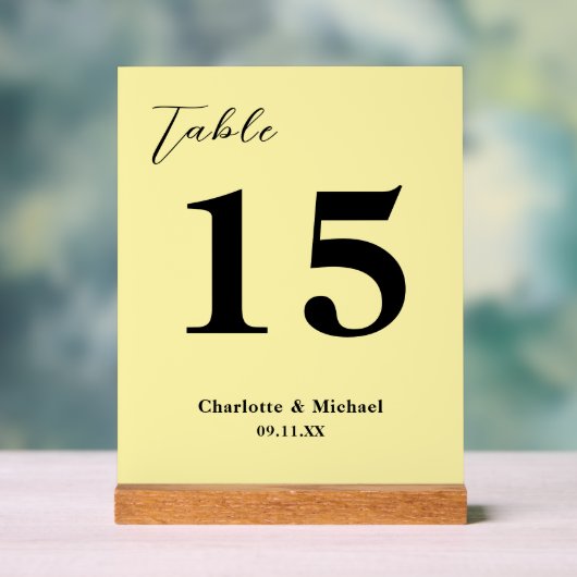 Pale Yellow Minimalist Wedding Table Number アクリルサイン (ニュートラル)