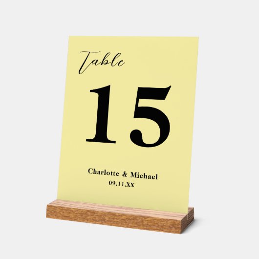 Pale Yellow Minimalist Wedding Table Number アクリルサイン (傾斜)