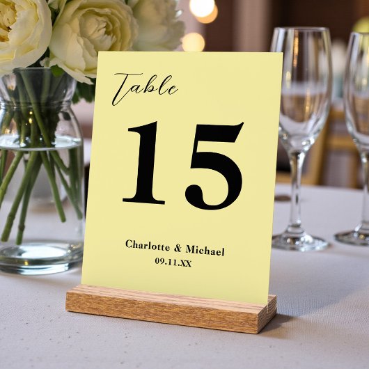 Pale Yellow Minimalist Wedding Table Number アクリルサイン