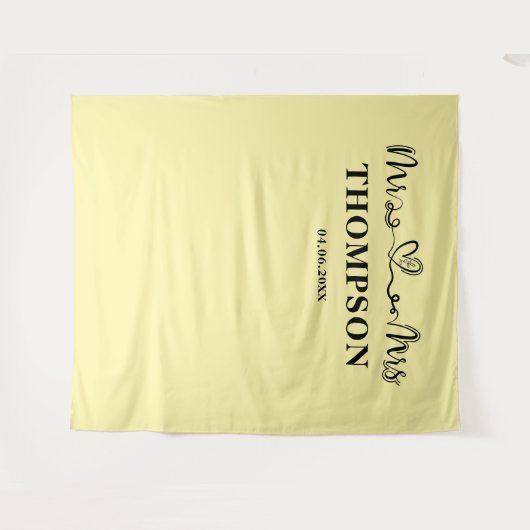 Pale Yellow | Mr and Mrs Elegant Simple Backdrop タペストリー (正面(横))