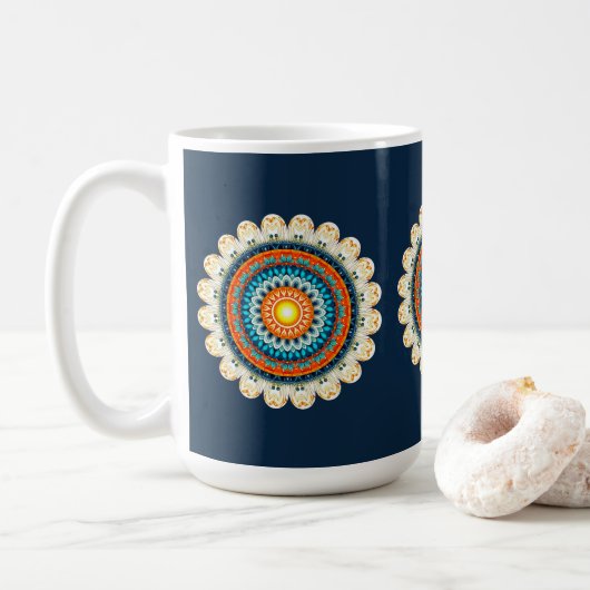 Pale Yellow Orange Mandala Mug コーヒーマグカップ (ドーナツ)