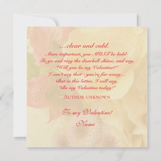 Pale Yellow Rose Valentine Card 招待状 (裏面)