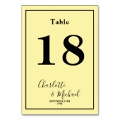 Pale Yellow Script Minimalist Wedding テーブルナンバー (裏面)