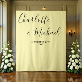 Pale Yellow Script Minimalist Wedding Backdrop タペストリー