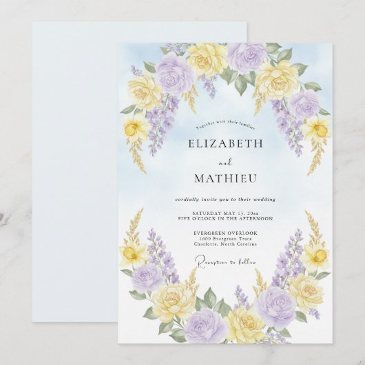 Pale Yellow Serene Springtime Wedding 招待状 (正面/裏面)