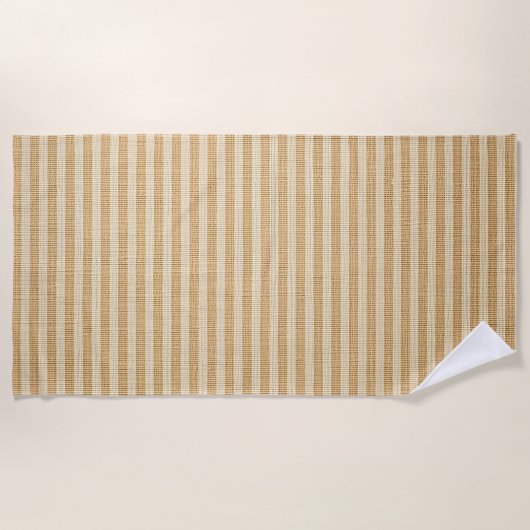 Pale Yellow Stripes Threaded Fabric Pattern ビーチタオル (正面)