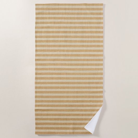 Pale Yellow Stripes Threaded Fabric Pattern ビーチタオル (正面)