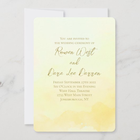 Pale Yellow Watercolor Ombre Painting Wedding 招待状 (正面)