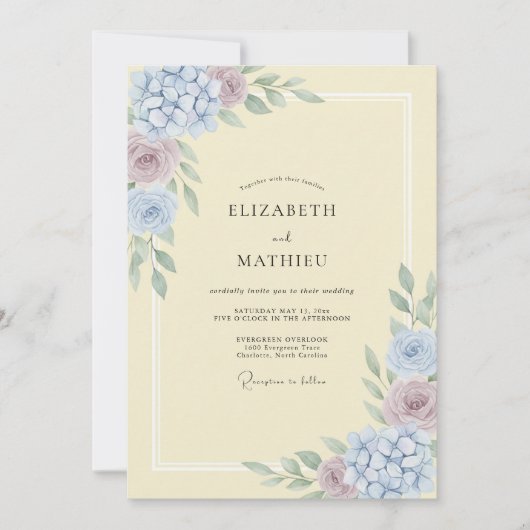 Pale Yellow Watercolor Spring Wedding 招待状 (正面)