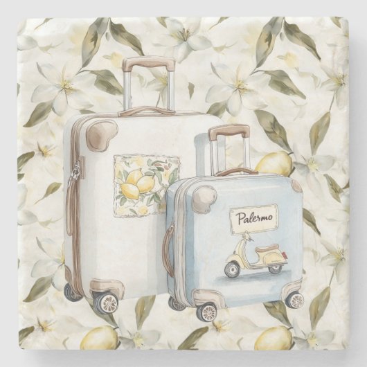 Palermo Italian coast Lemons Suitcases ストーンコースター (正面)