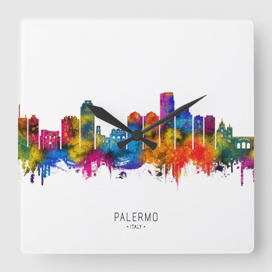 Palermo Italy Skyline スクエア壁時計 (正面)