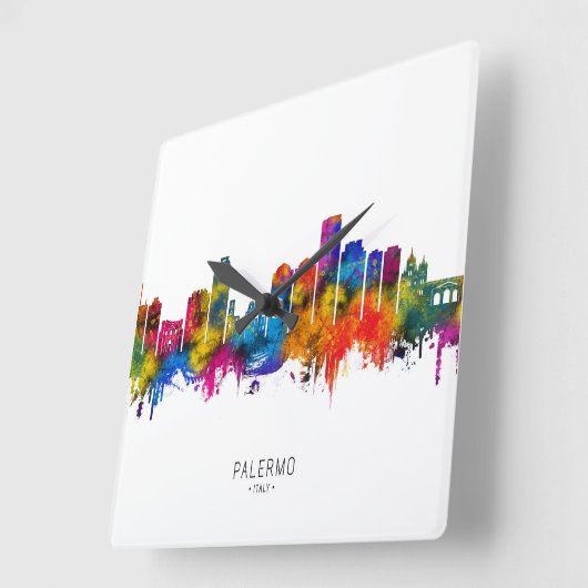 Palermo Italy Skyline スクエア壁時計 (傾斜)