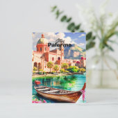 Palermo Italy Travel Poster, Sicily Cityscape Wall ポストカード (スタンド正面)