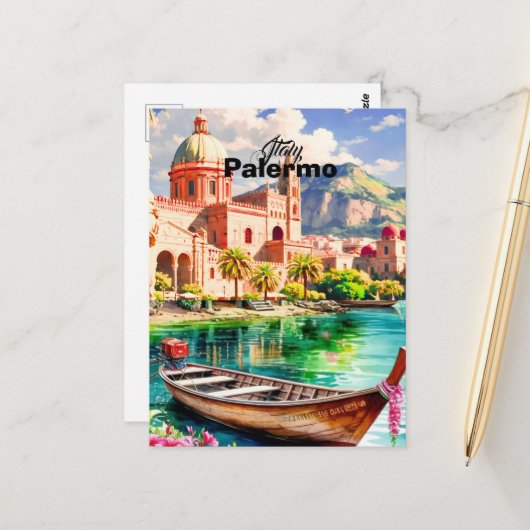 Palermo Italy Travel Poster, Sicily Cityscape Wall ポストカード (正面/裏面インサイチュ)