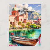 Palermo Italy Travel Poster, Sicily Cityscape Wall ポストカード (正面)