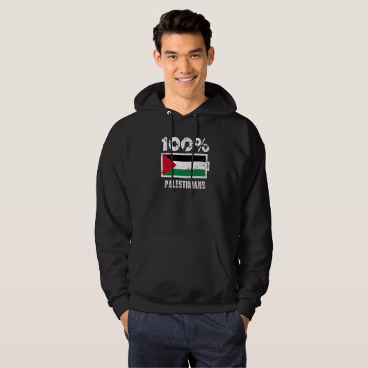 Palestine Flag Support 100 Palestinians Battery Po パーカ (正面フル)