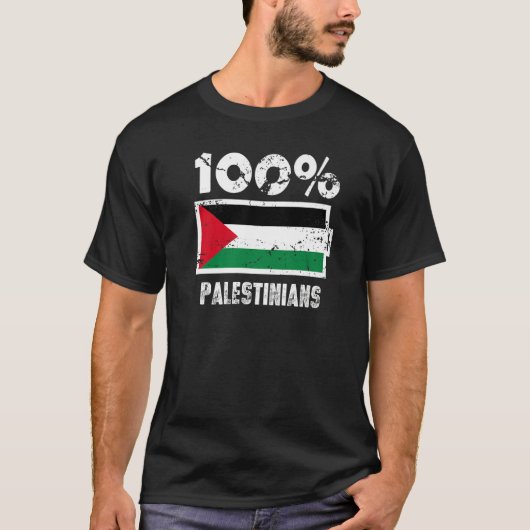 Palestine Flag Support 100 Palestinians Battery Po Tシャツ (正面)