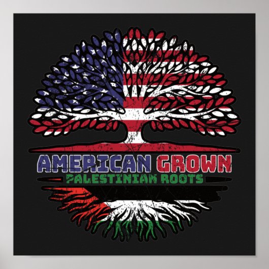 Palestine Palestinian American USA Tree Roots Flag ポスター (正面)