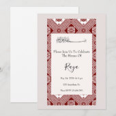 Palestinian Tatreez Henna Invitation In Red 招待状 (正面/裏面)