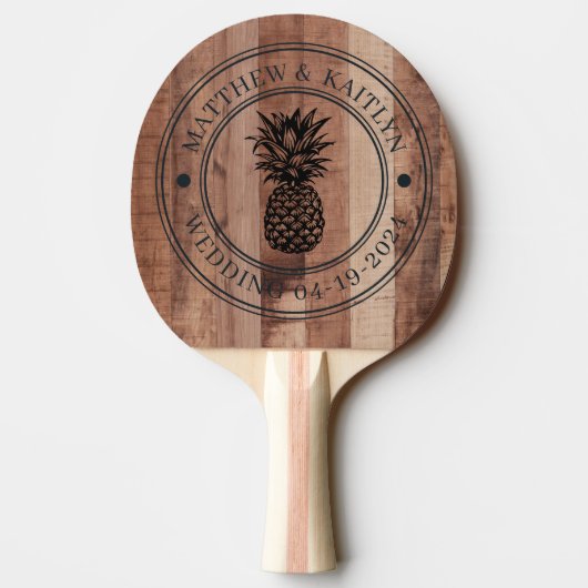 Pallet Wood Board Pineapple Wedding Crest & Names 卓球ラケット (裏面)
