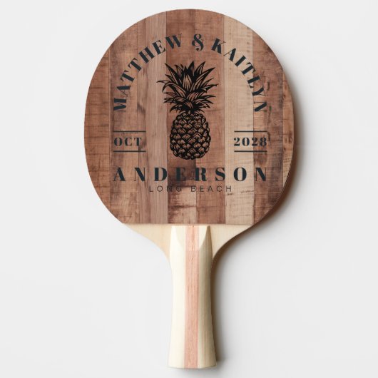 Pallet Wood Board Tropical Pineapple Wedding Crest 卓球ラケット (裏面)