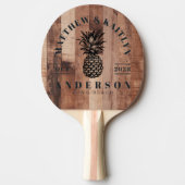 Pallet Wood Board Tropical Pineapple Wedding Crest 卓球ラケット (正面)