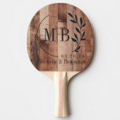 Pallet Wood Boards Leaf Wedding Monogram 卓球ラケット (正面)
