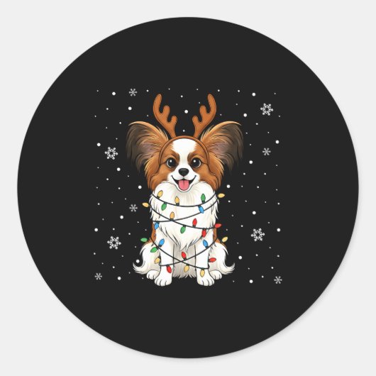 Pallon Dog Christmas Lights Reindeer Funny Xmas Do ラウンドシール (正面)