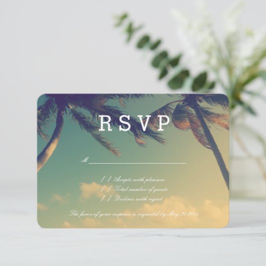 Palmビーチ結婚式のRSVP応答カード 出欠カード (スタンド正面)