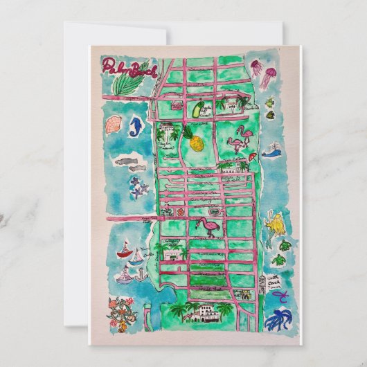 Palm Beachの地図カード 招待状 (正面)