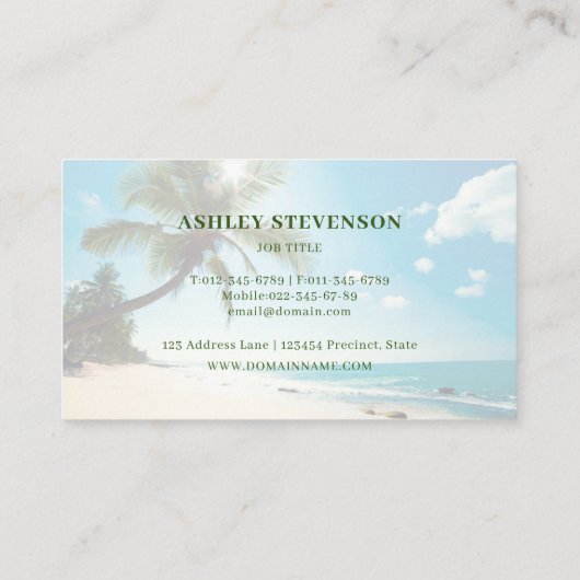 Palm Beachの家のレンタル旅行代理店のスパのブティック 名刺 (裏面)