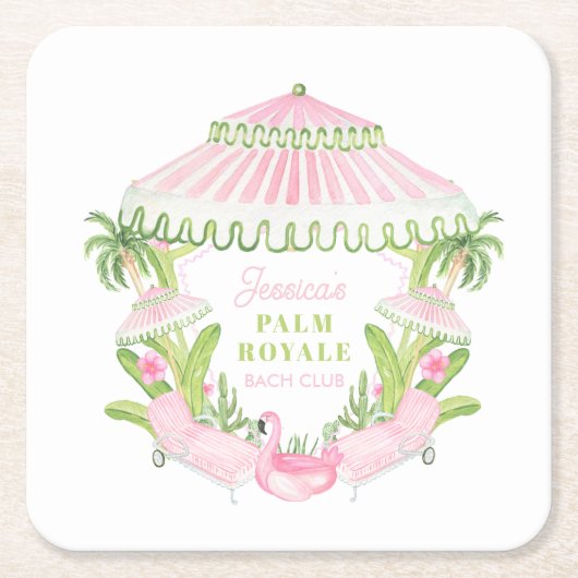 Palm Beach Cabana Bach Club | Bachelorette スクエアペーパーコースター (正面)