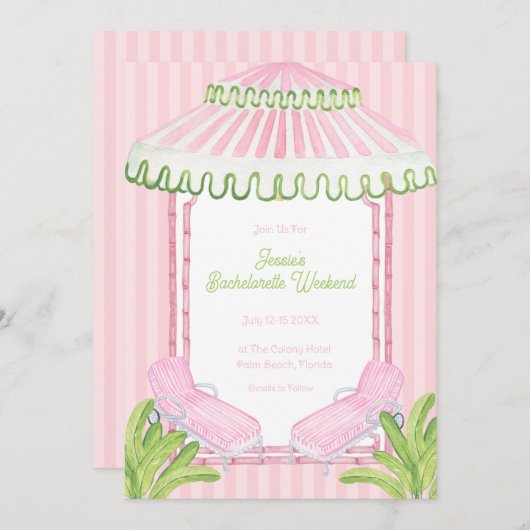 Palm Beach Cabana Bachelorette Weekend 招待状 (正面/裏面)