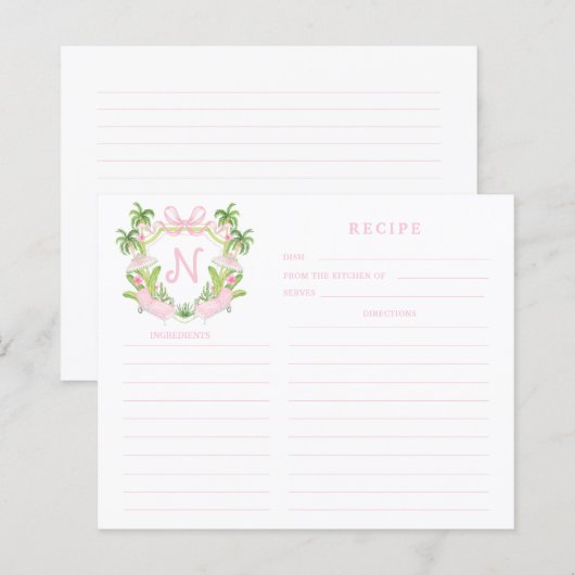 Palm Beach Cabana Crest Monogram  Recipe Card (正面/裏面)