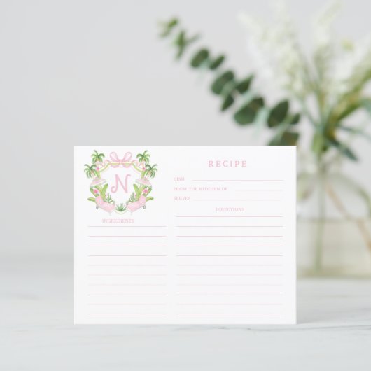 Palm Beach Cabana Crest Monogram  Recipe Card (スタンド正面)