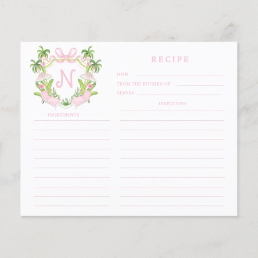 Palm Beach Cabana Crest Monogram  Recipe Card (正面)