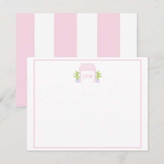 Palm Beach Cabana Monogram Flat Card サンキューカード (正面/裏面)