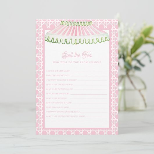 Palm Beach Cabana | Spill the Tea Bridal Shower 招待状 (スタンド正面)