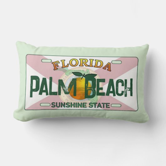 Palm Beach Florida flag license plate pillow ランバークッション (正面)