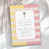 Palm Beach Pastel Stripe Tropical 21st Birthday 招待状