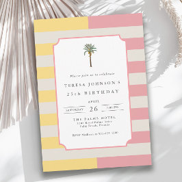 Palm Beach Pastel Stripe Tropical 25th Birthday 招待状