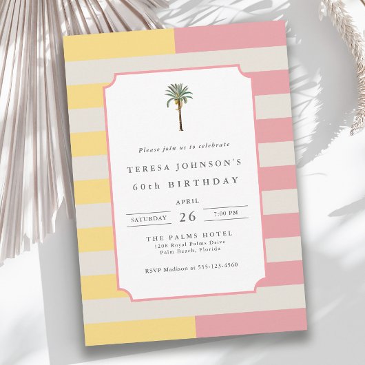 Palm Beach Pastel Stripe Tropical 60th Birthday 招待状