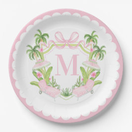 Palm Beach Pink Loungers Monogram Crest ペーパープレート