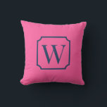Palm Beach Pink Monogram Dorm Room Pillow  クッション<br><div class="desc">Personalized Initial College Dorm Decor Add a bold preppy touch to your dorm room with this Preppy Pink monogram pillow, featuring a classic framed initial design on a pink background. The elegant serif monogram inside a decorative frame creates a timeless preppy look that fits perfectly with popular college dorm aesthetics....</div>