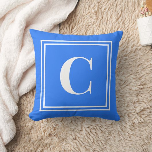 Palm Beach Preppy Blue Monogram Throw Pillow クッション (ブランケット)