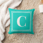 Palm Beach Preppy Turquoise Monogram Throw Pillow クッション (ブランケット)