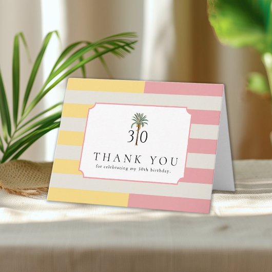 Palm Beach Stripe Tropical 30th Birthday Thank You サンキューカード