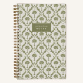 Palm Damask Personalized Notebook | Heritage Olive ノートブック (正面)