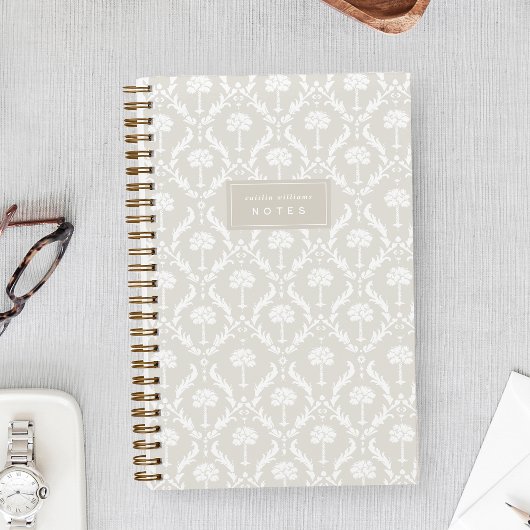 Palm Damask Personalized Notebook | Linen Beige ノートブック